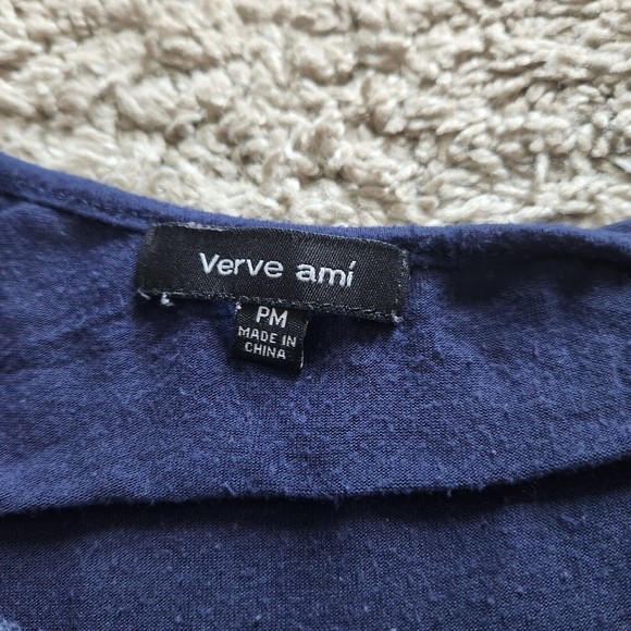 Verve Ami Womens Blue Design Shirt Top Blouse Short Sleeve Size Petite Medium - Picture 3 of 4